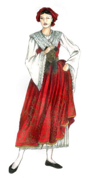 Donna di Piana degli Albanesi in abito da festa-Disegno di Maria Vinci 